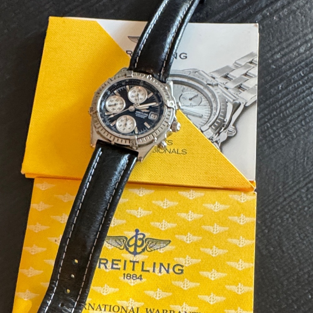Breitling Silver and Black Chronograph Watch